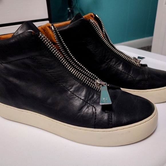 Frye Shoes Frye Lena Womens Hightop Zip Front Black Leather Sneaker